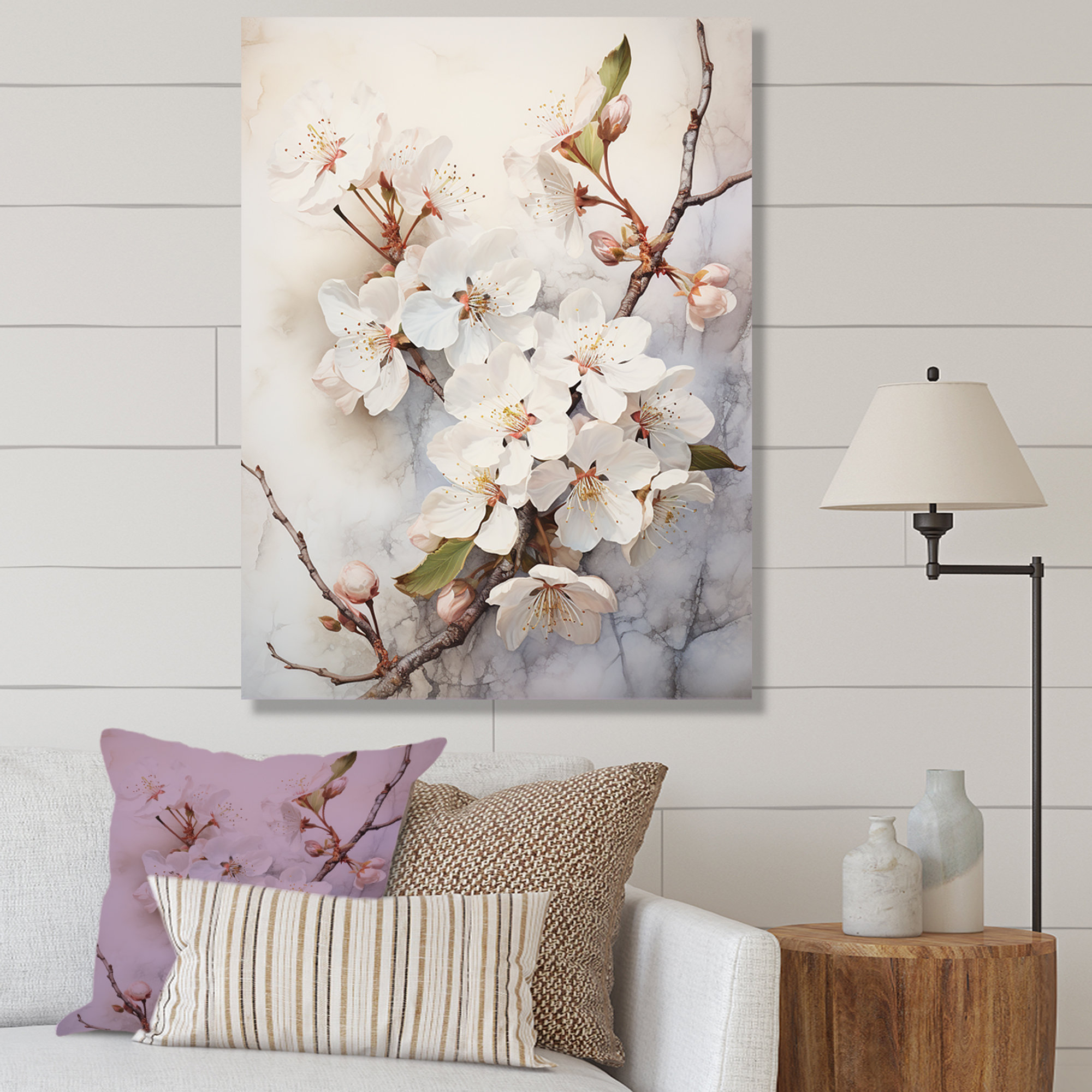 Design Art Minimalism Beige Cherry Blossom III - Cherry Blossom Wall ...